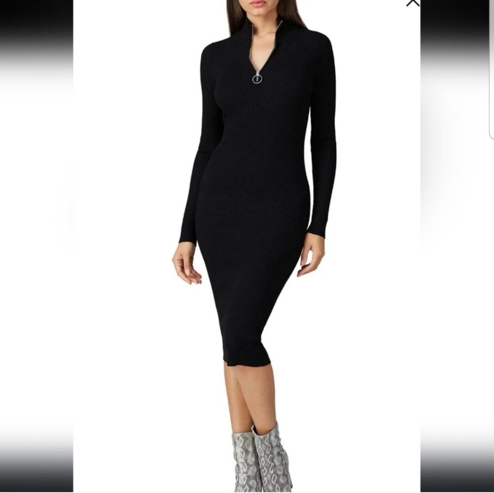 AllSaints Black Long-Sleeve Zip-Neck Bodycon Dress